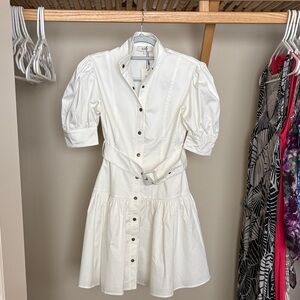 NWT Avara Cream Mini Dress with Puff Sleeves and Belt